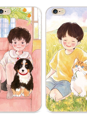 文艺情侣适用iPhone13苹果7plus手机壳6s8可爱mini猫咪14promax全包超薄女款软se第二2三3代六七八