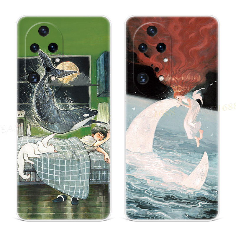 鲸梦摇篮曲适用华为p50pro荣耀x30手机壳x40i文艺x20se治愈系x10max油画9x8x7x8c7a女款轻薄软e,3C数码配件,手机保护套/壳,淘宝优惠券,粉丝福利购,淘宝优惠卷