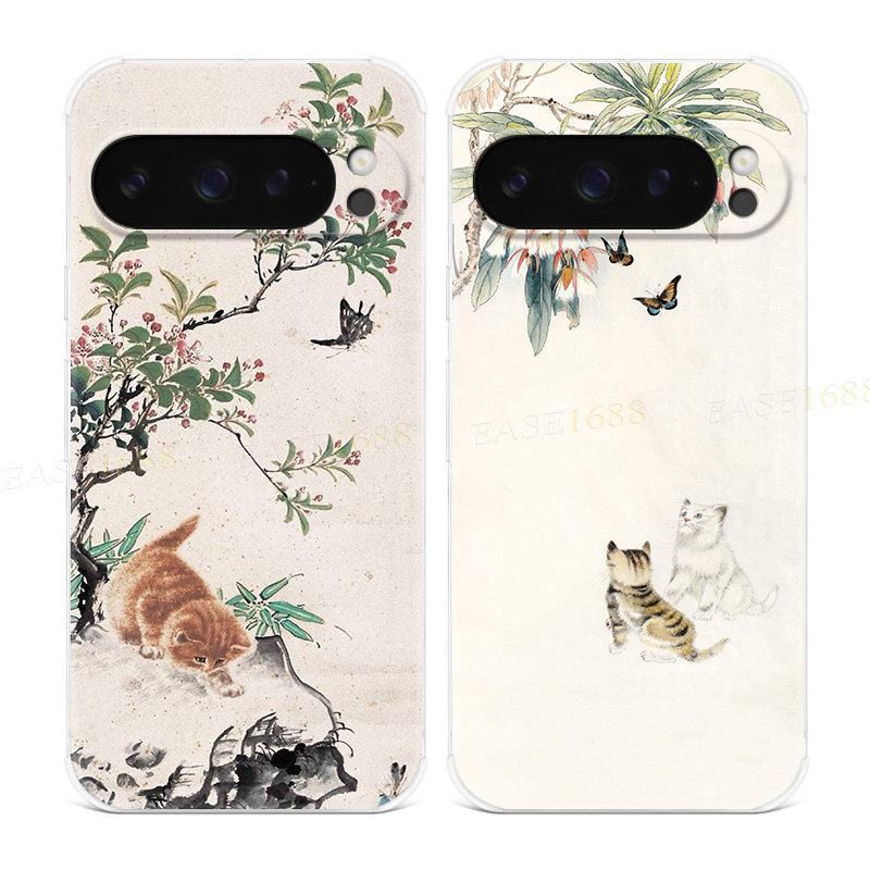 复古文艺猫咪适用谷歌Pixel10手机壳9pro/8/7/6A国潮XL中国风可爱简约女款气囊防摔软