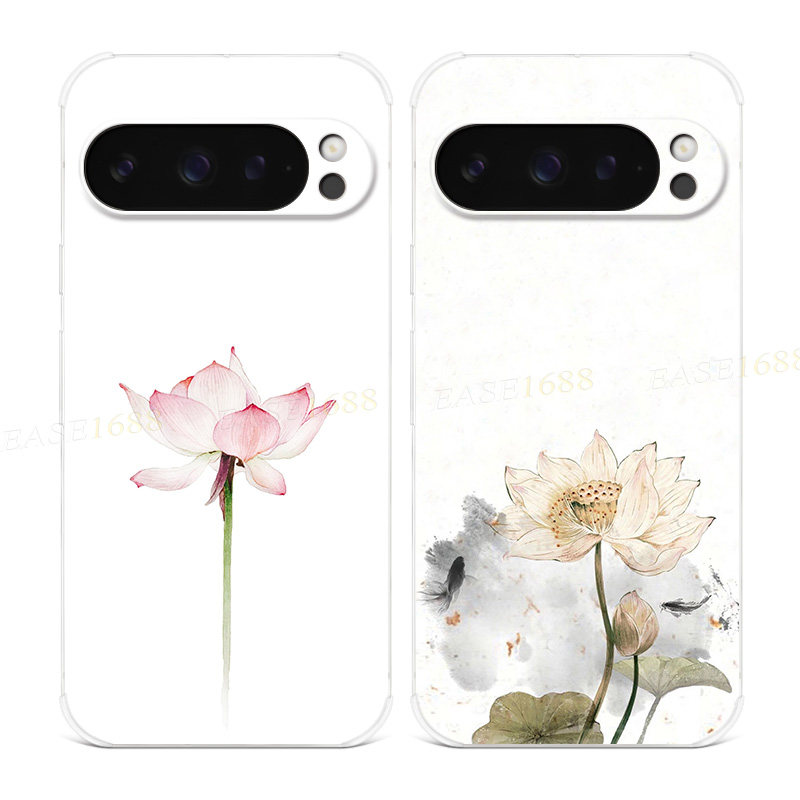 小清新荷花适用谷歌Pixel10手机壳9pro/8/7/6A禅意XL简约文艺女款气囊防摔软