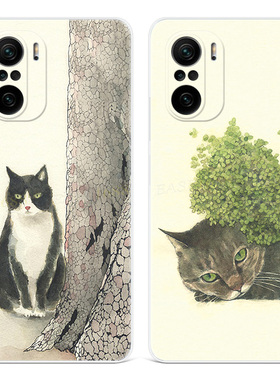 黑色猫咪适用小米红米k60手机壳k50电竞版k40pro+k30s至尊版20ultra简约10x可爱9a卡通女款轻薄软