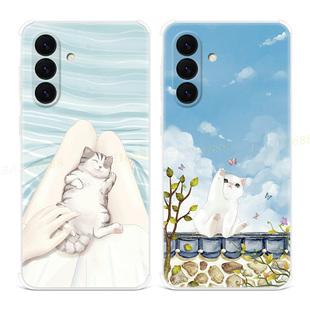 可爱撸猫少女适用三星A56手机壳A55A54A53A52A36A35A34A33A26A16A15A14A06简约小清新猫咪文艺女款 软