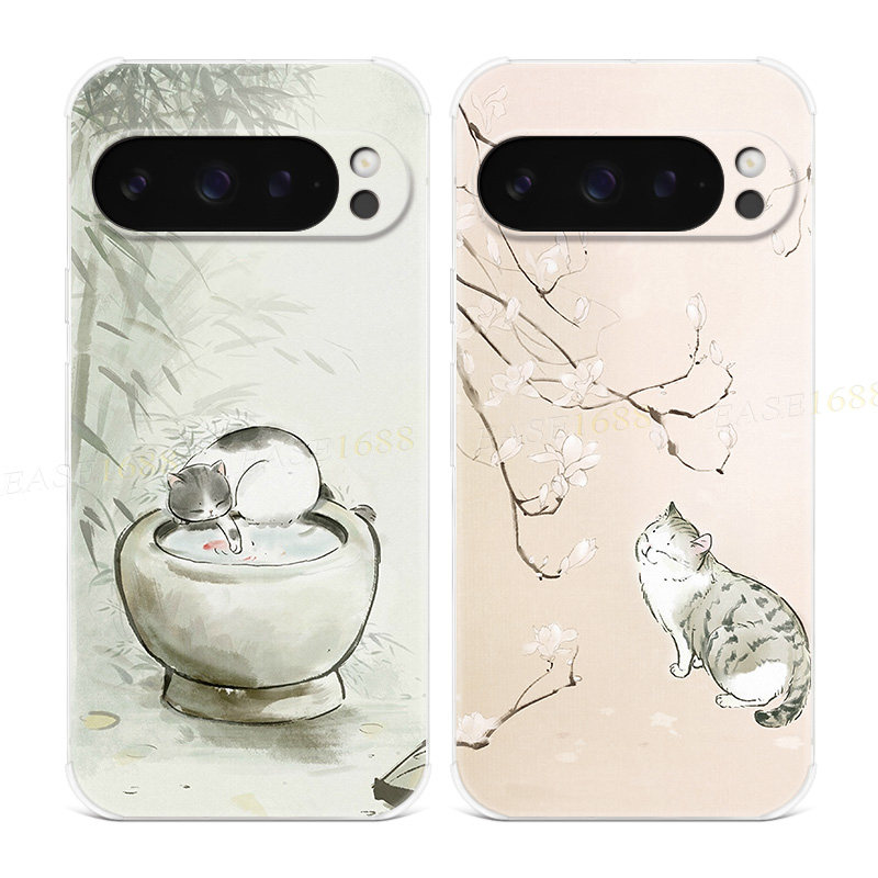 复古小猫咪适用谷歌Pixel10手机壳9pro/8/7/6A可爱XL文艺中国风卡通女款气囊防摔软