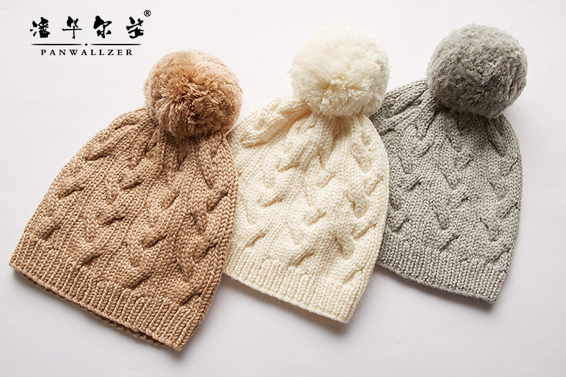 网红毛衣小哥设计潘华尔姿手工编织纯羊毛线麻花帽子球球保暖洋气