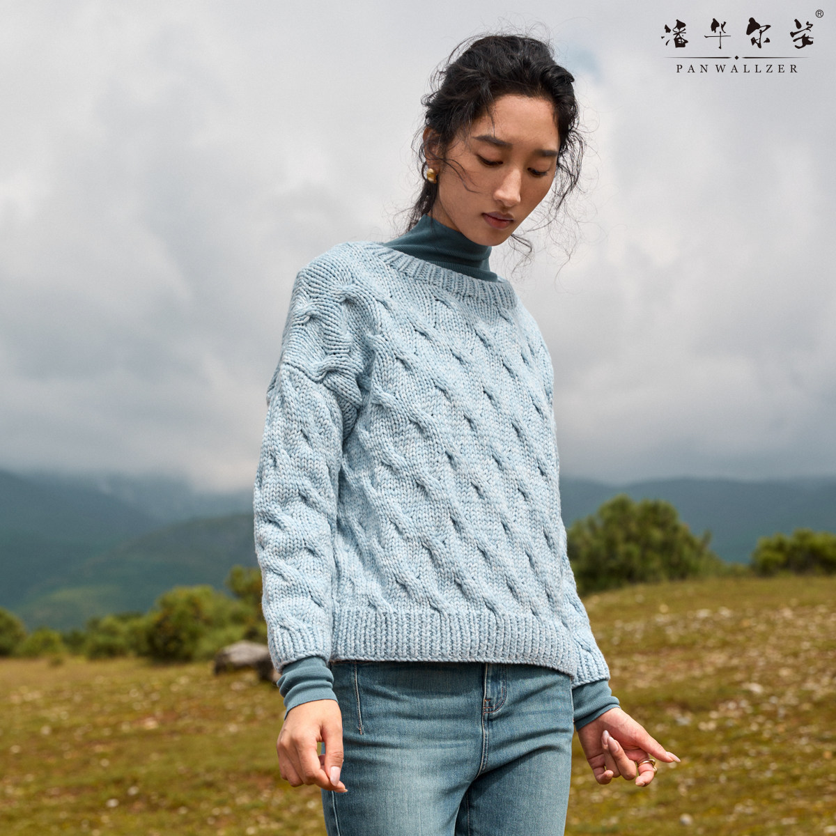 潘华尔姿粗棒针加厚保暖秋冬手工编织麻花毛衣经典时尚通勤百搭款