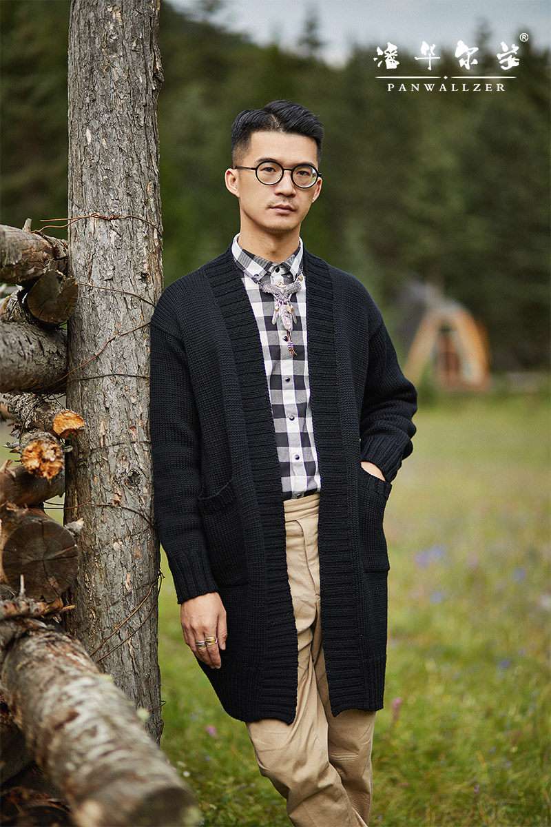 手工艺匠人毛衣小哥设计潘华尔姿手织男士开衫简约大气宽松外套新