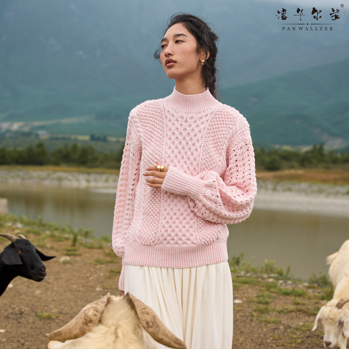 毛衣小哥秋冬季纯手工编织棒针钩针时尚精致灯笼袖半高领毛衣定制