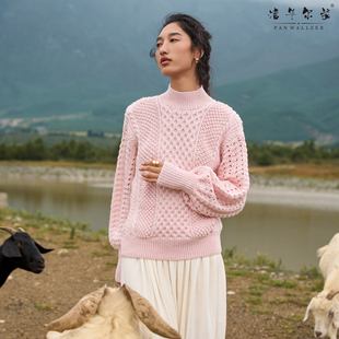 半高领毛衣定制 精致灯笼袖 毛衣小哥秋冬季 纯手工编织棒针钩针时尚