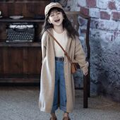 宽松慵懒长款 儿童韩版 毛衣外套 针织洋气连帽开衫 女童2026春秋新款