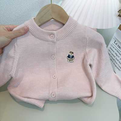 童装男童女童针织卡通小熊开衫新款洋气儿童宝宝毛衣外套秋季上衣