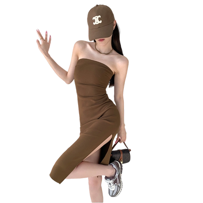 纯欲抹胸裙中长款修身包臀连衣裙