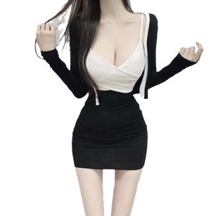 纯欲套装新款低胸性感裙子紧身吊带连衣裙御姐夜店总店高级女秋冬