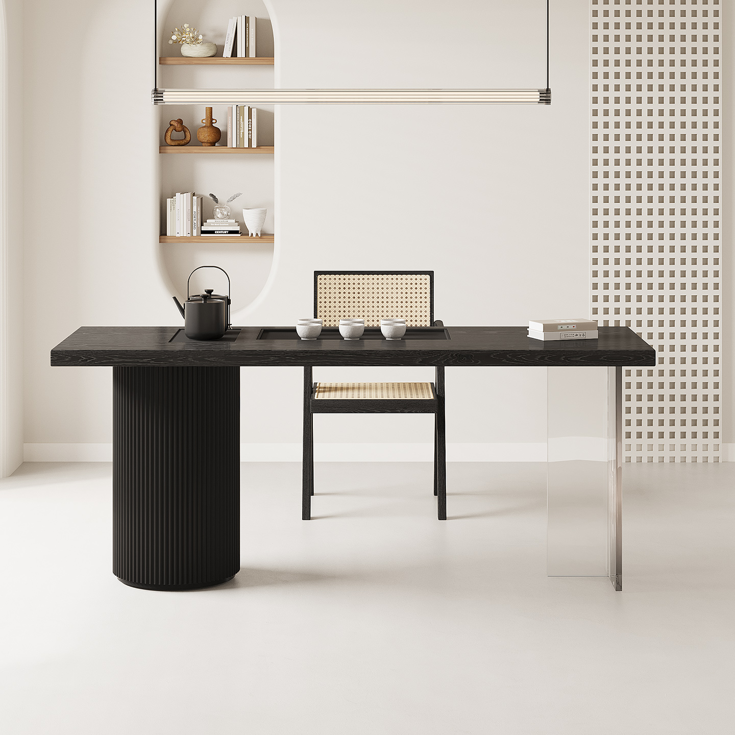 梦陇家居黑色白蜡木实木阳台茶桌