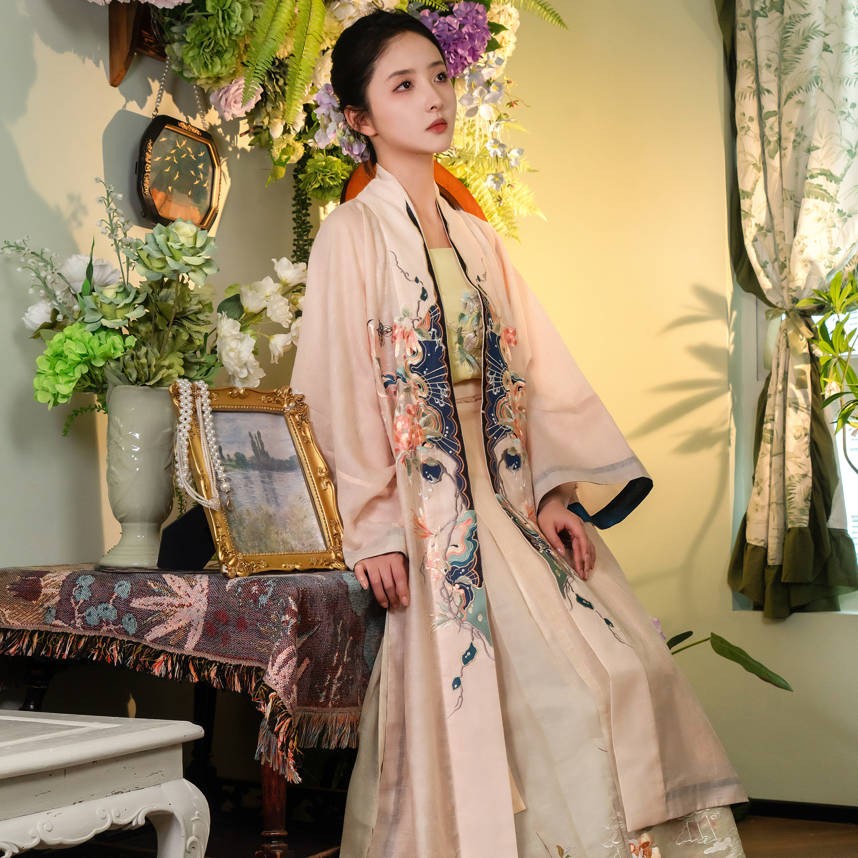 锦瑟衣庄夏款‘星河与蝶’宋制汉服百迭裙女款绣花北宋宽袖衫
