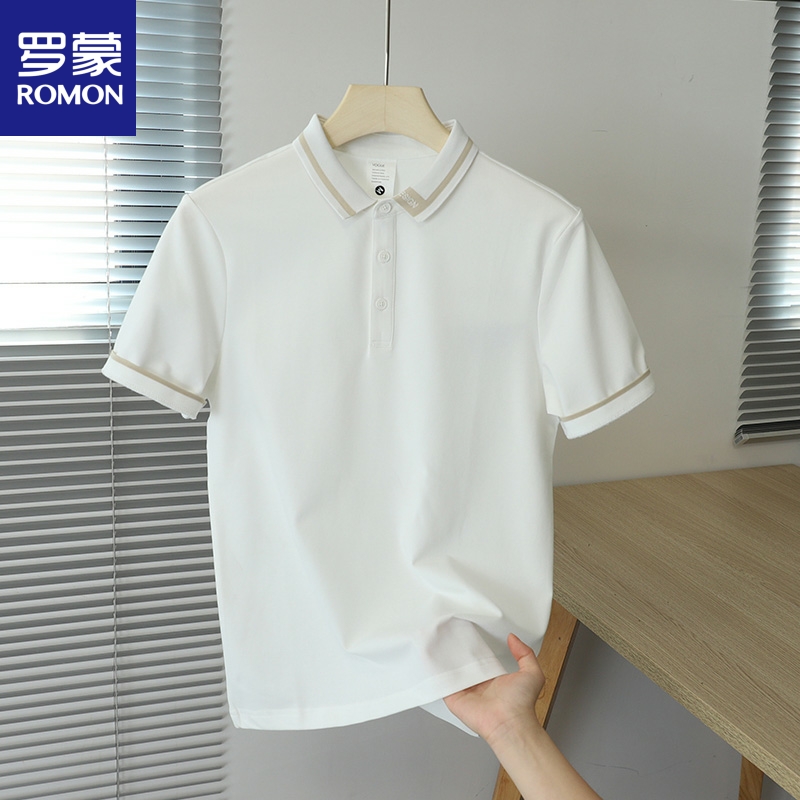 翻领polo衫男士短袖t恤2025夏季新款修身潮流白色半袖上衣服