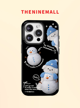 THENINEMALL 蓝色雪人小熊适用于苹果iPhone16 Pro Max手机壳全包亚克力可爱卡通黑边手机保护套16pm少女心