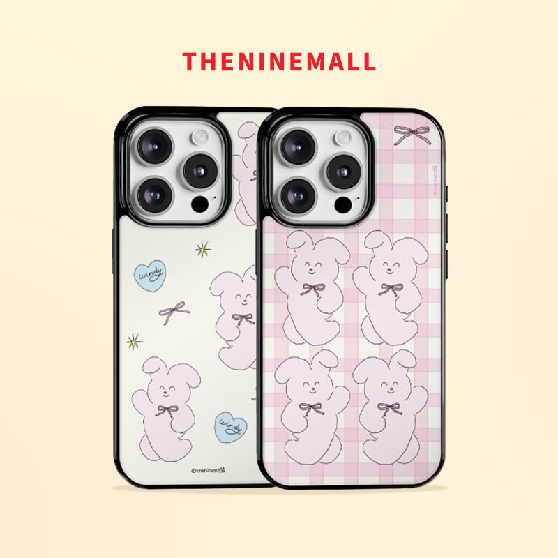 THENINEMALL 蝴蝶结粉兔适用于苹果iPhone16 Pro Max手机壳粉色兔子全包可爱ins风16pm高级感硬壳黑边时尚