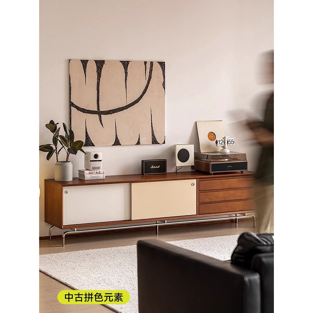 复古实木电视柜小户型现代简约客厅家用收纳北欧中古置物电视机柜