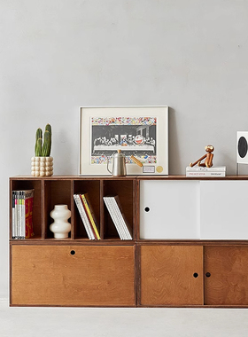 模块组合柜中古书柜实木置物架侘寂风电视柜海洋板边柜陈列矮柜