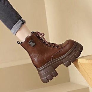 厚底靴子秋冬单靴 新款 爆款 网红内增高10CM马丁靴女英伦风2025秋季