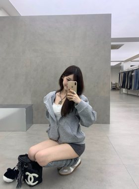 Lovedeath【糯感格雷】连帽卫衣外套灰色开衫女春秋休闲宽松韩系