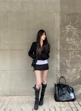 Lovedeath【韩妹领域】韩系连帽针织拉链开衫女秋冬毛衣短款外套