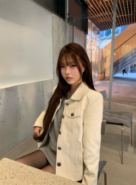 Lovedeath【英区学姐】灰白色夹克外套女韩系气质显瘦收腰上衣