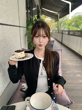 Lovedeath【淡人牛仔】黑色针织开衫外套女韩系设计感毛衣上衣女