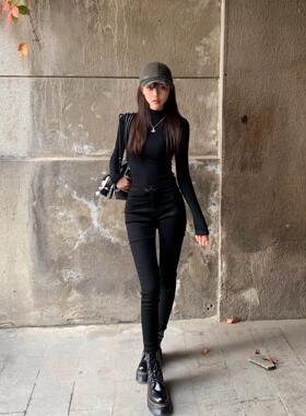 Lovedeath【黑色领域】自带丰胯垫~黑色丰胯牛仔裤女高腰修身长裤