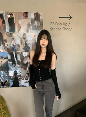 Lovedeath【黑色甜心】纯欲性感黑色一字肩针织衫女露肩抹胸上衣