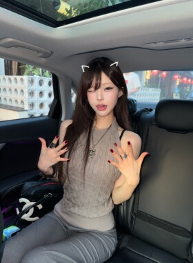 Lovedeath【雾灰美学】辣妹露背麻花薄针织短款挂脖无袖上衣女