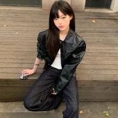黑色机车风PU皮衣外套女短款 Lovedeath 酷拽辣妹 正肩收腰夹克