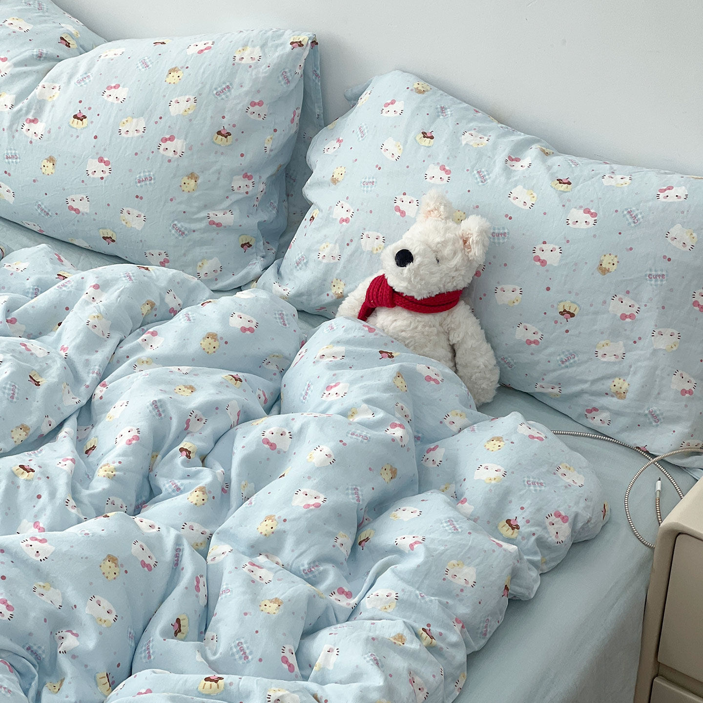 a类母婴全棉双层纱布四件套卡通少女纯棉被套宿舍床单床上三件套