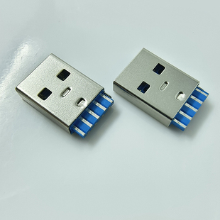 USB3.0A公9焊点蓝色胶芯手机数据线快充传输公头高速移动硬盘插头