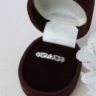 日光海域日系小众同款天然蓝色托帕石宝石水晶复古戒指S925银镀金