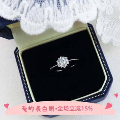 snow~天然月光石雪花冬季氛围感浪漫纤细满钻小众礼物925银戒指环