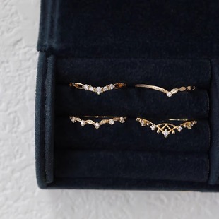 花边铃兰镂空锆石S925银镀金 戒指V形百搭叠戴神qi 日系NOJES 同款