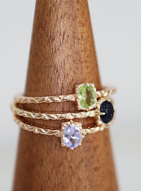 NJ同款复古日系轻珠宝天然坦桑石橄榄石戒指小众设计感指环银镀金