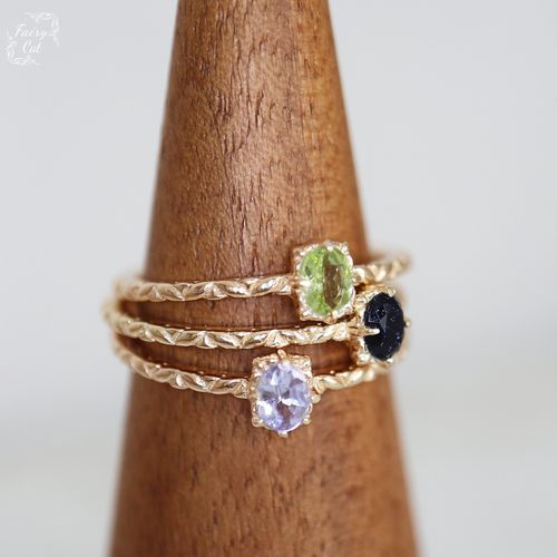 NJ同款复古日系轻珠宝天然坦桑石橄榄石戒指小众设计感指环银镀金