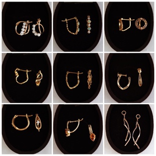 耳圈 925纯银 耳环 耳夹 镀金水晶蕾丝 耳钉 日系A家N家耳环同款