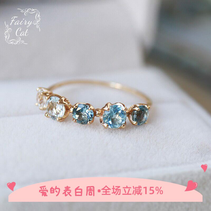 渐变色的蓝色托帕石。天然白蓝托帕石日系戒指指环925银
