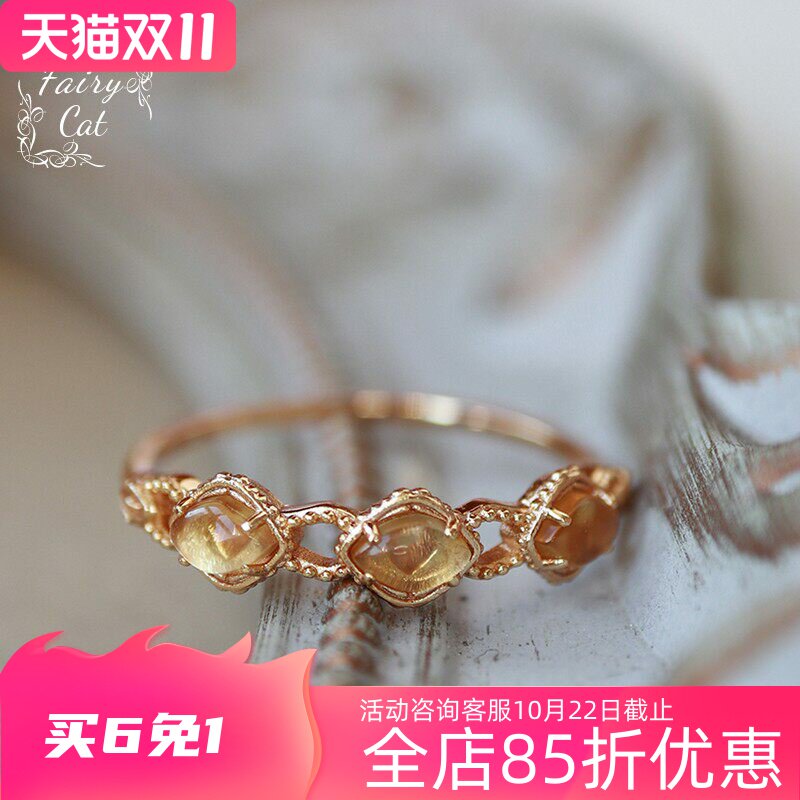 戒指天然黄水晶纯银复古女