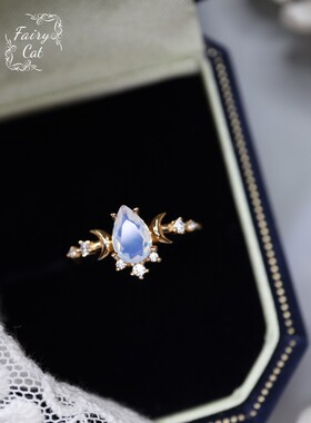 水滴月亮银镀金戒指指环