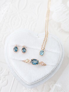 深蓝の精灵。日系轻奢天然托帕石伦敦蓝色精致小物耳环项链戒指银