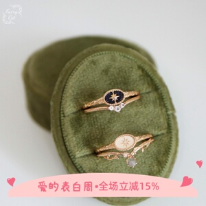日系圣诞限定复古天然拉长石/蓝砂金磨砂戒指星芒指环s925银镀金