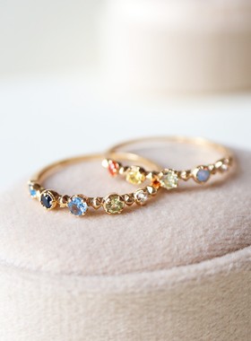 缤纷彩色锆石小气泡戒指银饰