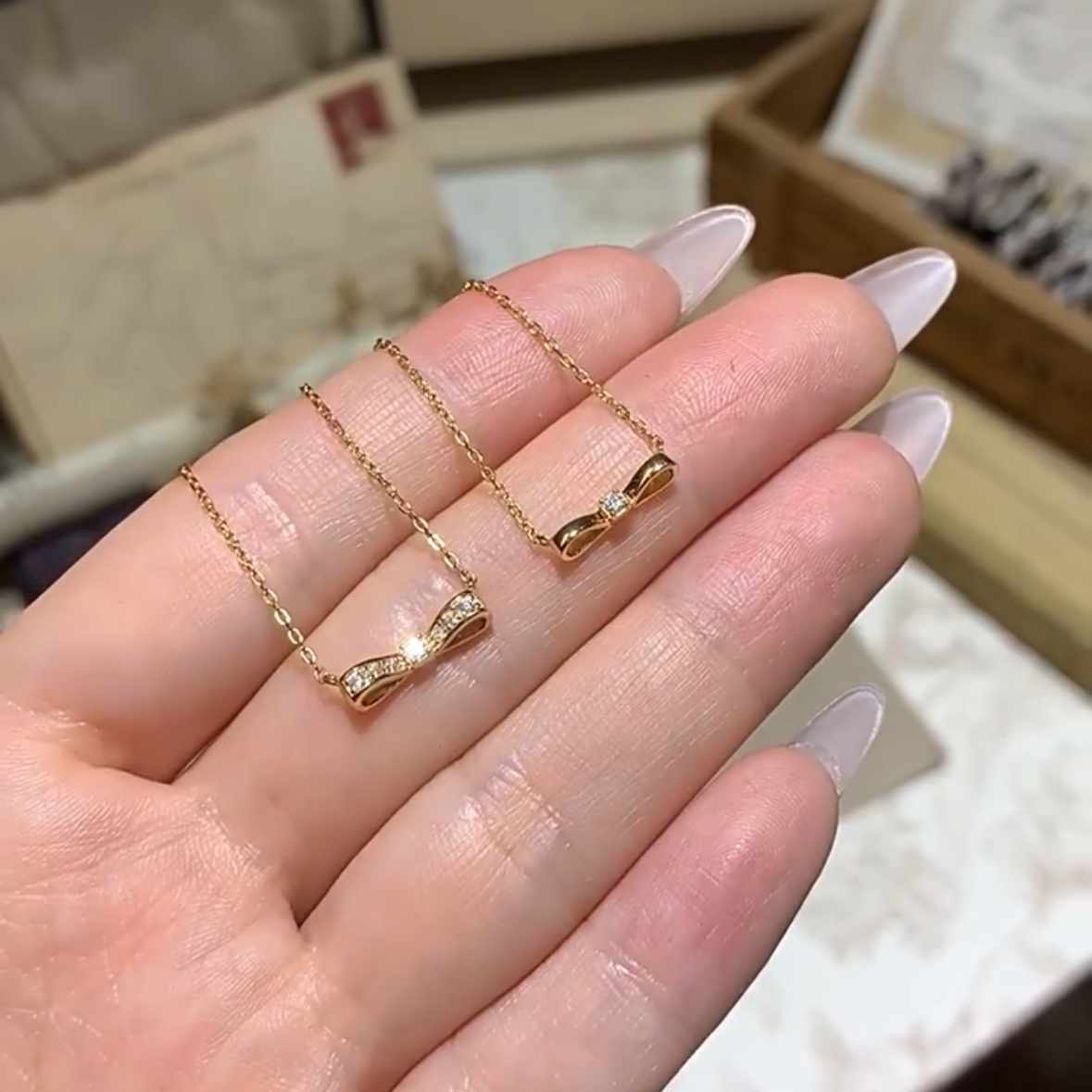 缎带蝴蝶结 日系戒指925银镀金气质礼物百搭女时尚莫桑石锁骨链