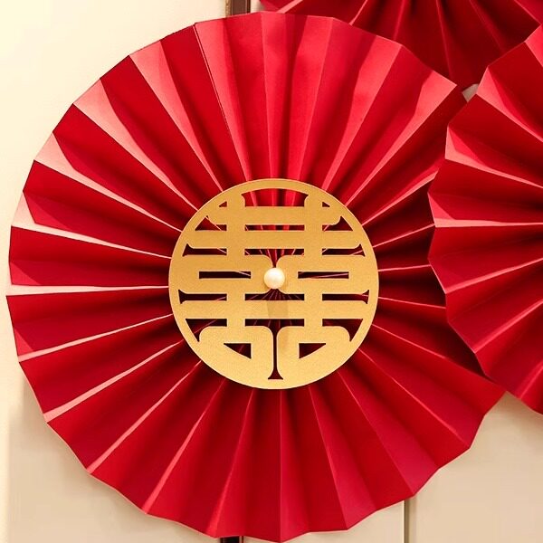 中国风折叠扇子福桶装饰新年宵开业中式插花材料婚房装饰布置花店