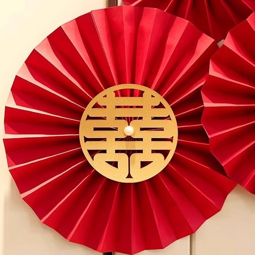 折扇婚房布置福桶装饰中国风扇子