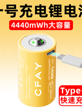 CFAY 1号锂电池D型USB可充电电池大号燃气灶热水器钟表通用1.5V